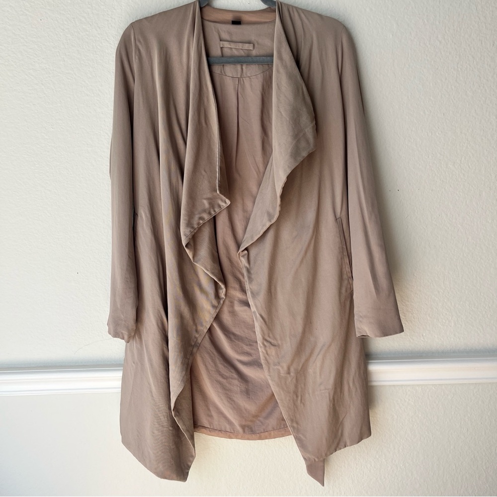 AllSaints Tan Draped Layering Jacket US 2 Belted Open Front‎ Quiet Luxury Staple